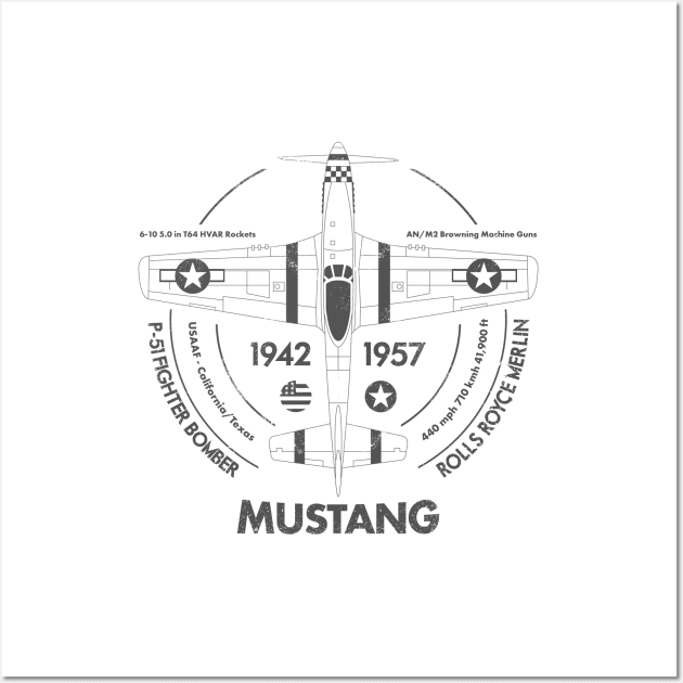 Vintage P51 Mustang USAAF WW2 Fighter Plane Wall Art by SilverfireDesign